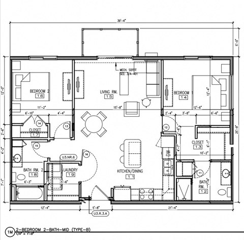 a floor plan of a house with bedrooms and a large living room